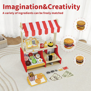 2025 Hot Selling Kitchen <strong>Food</strong> <strong>Toys</strong> <strong>Wooden</strong> Children's Burger Store Set for Kids for Role Play Imagination - Product Image 2