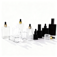 Flacon pulvérisateur en verre noir mat de 50 ml avec logo sérigraphié personnalisé, bouchon brumisateur, forme plate, pour sérum de soin de la peau et gouttes pour les yeux