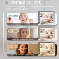 Miroir cosmétique de bureau carré sur pied avec 15 ampoules LED, interrupteur tactile, 3 couleurs réglables, cadre métallique, pour maquillage quotidien