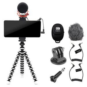 Mcoplus kit de microfone para gravação de vídeo, equipamento de transmissão ao vivo, com luz led, para smartphone e tripé