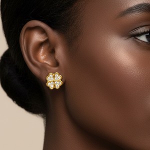 Cross-border Minimalist 18k Gold Stainless Steel <b>Earrings</b> Rhinestone Bow Heart Design PVD Plated Women's Light Luxury Versatile - Product Image 3