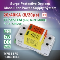 Telebahn 275V 20kA 40kA 65kA T2 1P + N KEMA Protection contre les surtensions monophasées AC SPD parasurtenseur
