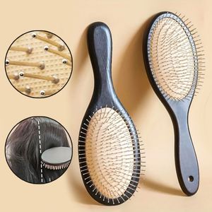 Cepillo de pelo de madera con púas metálicas para cabello fino y grueso, para hombres y mujeres, fabricantes, cepillo de pelo plano de bambú personalizado - Product Image 2