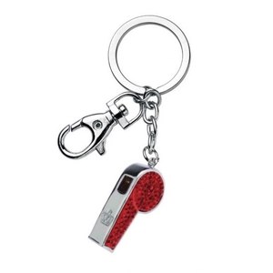 Portachiavi in cristallo con fischietto e clip in metallo rosso glitterato per chiavi e accessori per borse - Product Image 1