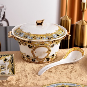 Hot Selling European Luxury 58pcs Black and Gold Bone China Dinner <b>Set</b> - Product Image 5