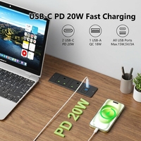 Enchufe de Extensión Empotrable de Escritorio Industrial con Enchufe del Reino Unido, 2 Tomas de Corriente, PD 20W, USB-A y 2 Puertos Tipo-C para Uso en Hogar/Oficina/Hospital