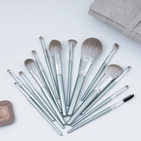 EMF 14 pièces Ensemble de pinceaux de maquillage professionnels avec pochette, poils doux véganes de haute qualité, pour fond de teint et fard à paupières, manche en bois, marque privée, visage