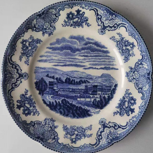 Classic Good Quality European <b>Blue</b> Castle Series Ceramic Dessert Plate <b>Dinner</b> Plate - Product Image 3
