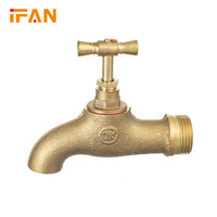 IFAN Outdoor Alle Größen Messing Bibcock Tap 1/2 "-1'' Messing Rohr verschraubungen Sanitär Garten Wasserhahn Langlebiger Messing Bibcock