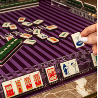 Alas Mahjong Amerika Motif Kotak-kotak Ungu Modern 33 Inci Premium Neoprena Halus Tahan Air 3mm Tepi Dijahit Maison Mahj