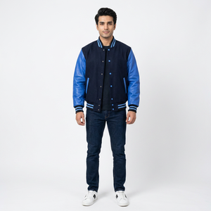 New Letterman Varsity <b>Jacket</b> for <b>Men</b>-Quick Dry <b>Long</b> Sleeve Winter Comfort with Stand Collar and Front Logo - Product Image 1