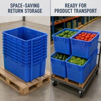 Caisse en plastique robuste de grande taille pour la récolte de légumes et de fruits, haute capacité de charge, pour le stockage agricole en vrac