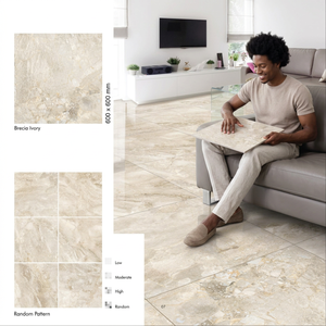 Baldosas de Porcelana con Efecto Mármol Natural Breccia, 600x600mm, Revestimiento Cerámico Esmaltado - Product Image 6