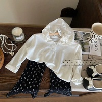 Ensemble Fille Printemps-Automne, Style Occidental, Coton, Manches Longues, T-shirt à Capuche en Dentelle, Style Coréen Tendance, Motif Floral