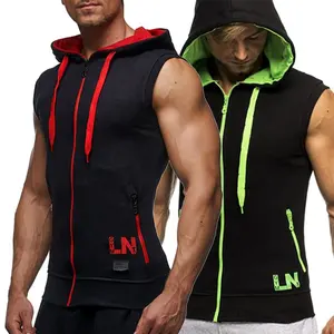 Amazon Hot Sale New Men's Casual Sports Sleeveless Hoodie T shirts tank top hoodie for men