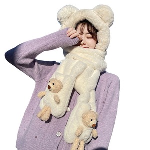 Cute Winter Fur Hat Gloves Hooded Scarf Set For Women Three Piece Neck Warmer Fresh Sweet Style - Product Image 5