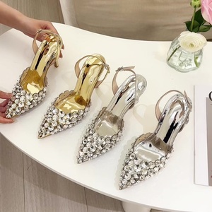 Hollow Out Patent Leather Women Pumps Fashion Crystal Rhinestone Pointed Toe Gold Silver High Heels Shoes Stiletto <b>Sandals</b> - Product Image 1