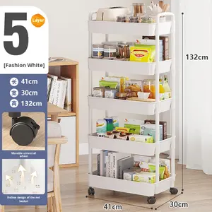 कार्यालय, लिविंग रूम, रसोई के लिए बहु-कार्यात्मक भंडारण ट्रॉली के साथ 4-स्तरीय प्लास्टिक रोलिंग उपयोगिता कार्ट - Product Image 6