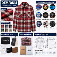 Chemise en flanelle brossée à carreaux rouges pour homme, personnalisable OEM/ODM, avec deux poches poitrine, boutonnée, manches longues, marque privée, faible MOQ, vente en gros