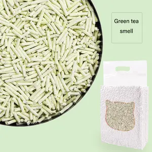 Green Tea smell 6l 2.5kg cat sand Eco Clean 2mm 1.5mm Stripe Shape 100% Tofu Cat Litter