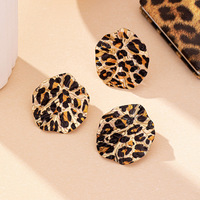 Ensemble de boucles d'oreilles et de bagues tendance pour femmes, style rétro géométrique, imprimé léopard, cercle et disque, design tendance