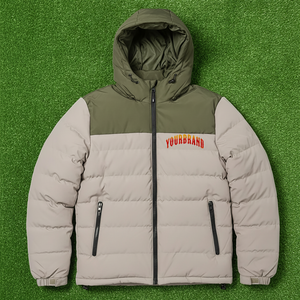 OEM/ODM Veste d'hiver épaisse et chaude sur mesure à blocs de couleurs pour hommes, tenue décontractée, imperméable, veste d'hiver à capuche et fermeture éclair - Product Image 1