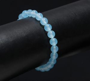 Handmade Vintage Blue Quartz Beaded <b>Bracelet</b> 8mm Smooth Moon Shape <b>Healing</b> Gemstone Children's Jewelry Third Party Certified - Product Image 3