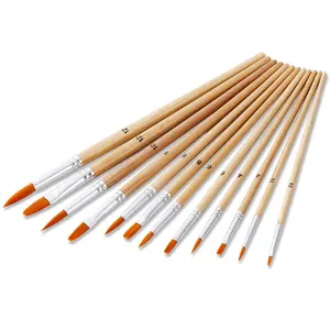 12支尼龙羊毛水彩画笔6支尖头6支平头木杆彩色画笔套装
