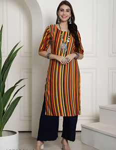 Premium multicolor Crepe Kurti nueva moda corto sin mangas impreso étnico Casual desgaste para fiesta festivo indio paquistaní - Product Image 1