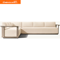 Canapé d'extérieur modulaire de luxe en teck massif, ensemble de canapés de jardin en forme de L moderne pour villa, complexe hôtelier, mobilier d'extérieur