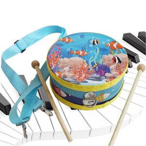 Tambour de marche en bois pour enfants, motif dessin animé, tambour à main double face, jouet de percussion pour l'apprentissage précoce avec sangle d'épaule et baguettes - Product Image 3