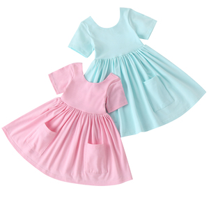 Vestidos de Verano para Niñas con Cuello Redondo sin Costuras, Bolsillo Frontal y Lazo - Product Image 6