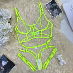 Lencería Sexy de Mujer, Estilo Europeo y Americano, con Malla Transparente, Diseño Moderno con Combinación de Colores Fluorescentes - Product Image 6