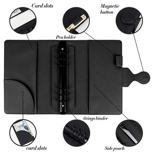 <span class=keywords><strong>Agenda</strong></span> en cuir rouge, raboteuse avec 6 anneaux bineurs et rabat - Product Image 3