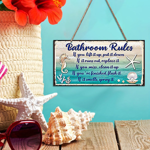 Decoraciones de letreros de madera con temática divertida, decoraciones de baño con temática oceánica, etiquetas con reglas, adornos colgantes con temática de fiesta en la playa. - Product Image 1