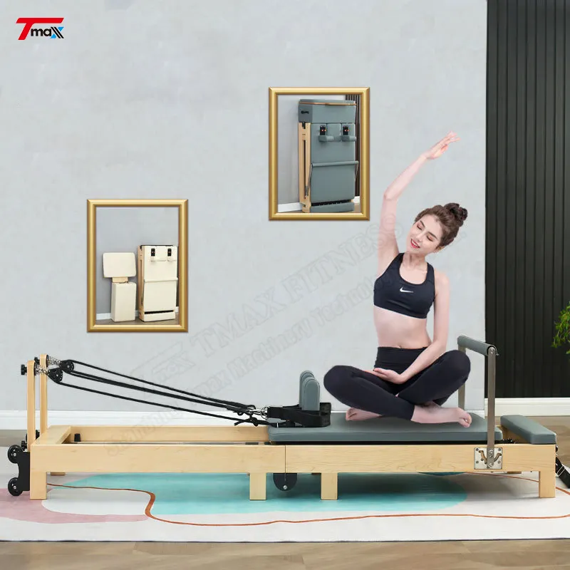 DZ153 Arce Madera Plegable Reformador Pilates Inicio Yoga Entrenamiento Pilates Reformador Máquina Equipo Fábrica