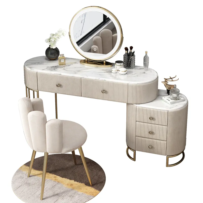 Modern gold legs dresser table Light Luxury makeup table Bedroom Furniture Marble dressing table with mirror and drawers