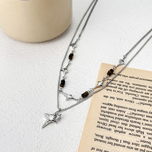 Collana oro platino bianco K rame ciondolo stella doppia catena bianco zircone diamante tigre pietra collana - Product Image 5