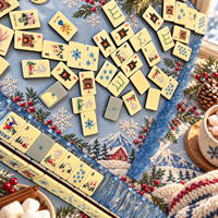 Set Mahjong Mewah Snow Ridge Hearth, 160 Buah Ubin Mahjong Amerika Dengan Tema Gubuk Pegunungan