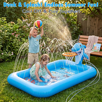 Piscine gonflable pour enfants avec panier de basket - Piscine gonflable pour bébés et tout-petits, tapis de jeu avec arroseur pour enfants