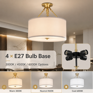Modern Iron Tricolor Ceiling <b>Light</b> With Fabric Lampshade E27 4 Bulb For Home Decor <b>Dining</b> Room Bedroom Hotel Indoor - Product Image 4