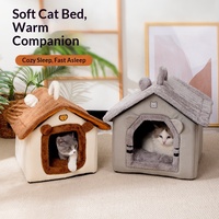 Coussin pour chat en velours épais, amovible et lavable, de style villa, en forme de maison, pour l'hiver, chaud et confortable