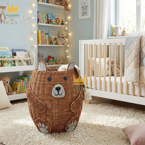 Cute Bear Shaped Rattan <b>Storage</b> <b>Basket</b> Eco-Friendly Handwoven For Children's <b>Toy</b> <b>Storage</b> for Kid Room Nursery - Product Image 4