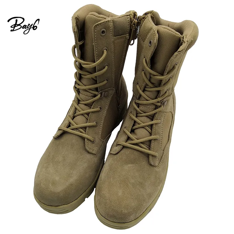 China Factory 9 Inch Khaki Rubber Genuine Leather Men Desert Boots With Zipper