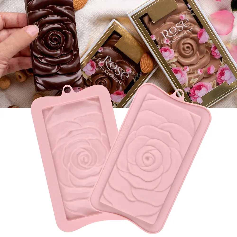 3D design chocolate rose shape silicone mold patisserie candy bar mould cube cake molds kitchen baking accessories