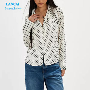 Camisa de gran tamaño para mujer con botones lisos y logotipo personalizado, camisas de manga larga informales de tela de algodón - Product Image 3