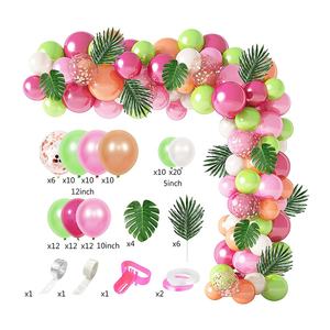 Verde fucsia rosa Champagne oro coriandoli palloncini in lattice e foglie di palma Groovy Aloha decorazioni per feste a tema Hawaii Set - Product Image 1