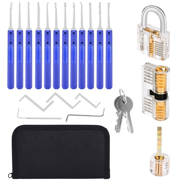 Stainless Steel 17 Tools 3 Locks 6 Keys and 3 Protective Cover Lock Pick Training Set
