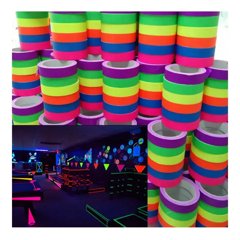 colorful uv fluorescent fluo neon black light luminous glow self-adhesive paper cotton cloth gaffer party marker signage tape