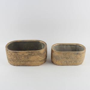 Maceta Ovalada Dorada de Cemento, Económica, Resistente al Agua, con Base, para Plantas de Interior, Bonsáis y Suculentas - Product Image 1